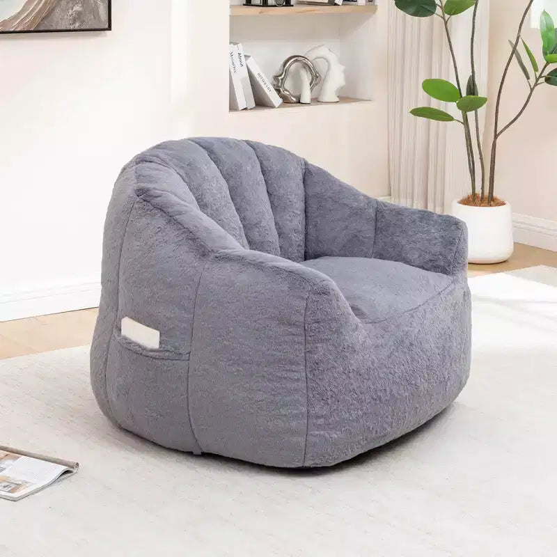 Pouf poire moderne en fausse fourrure avec accoudoirs
