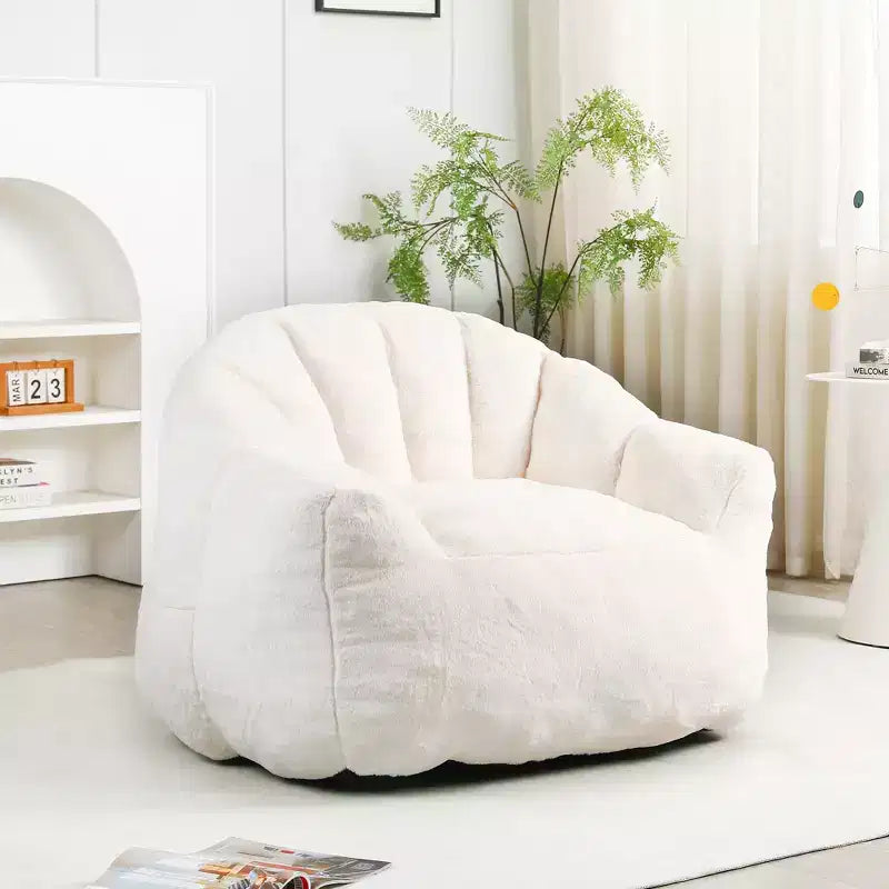 Pouf poire moderne en fausse fourrure avec accoudoirs
