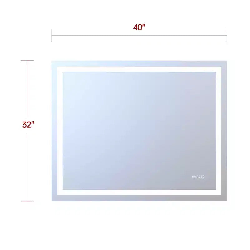 Miroir mural de salle de bain 40x32 avec 3 couleurs, miroir de courtoisie intelligent anti-buée en verre trempé homologué ETL