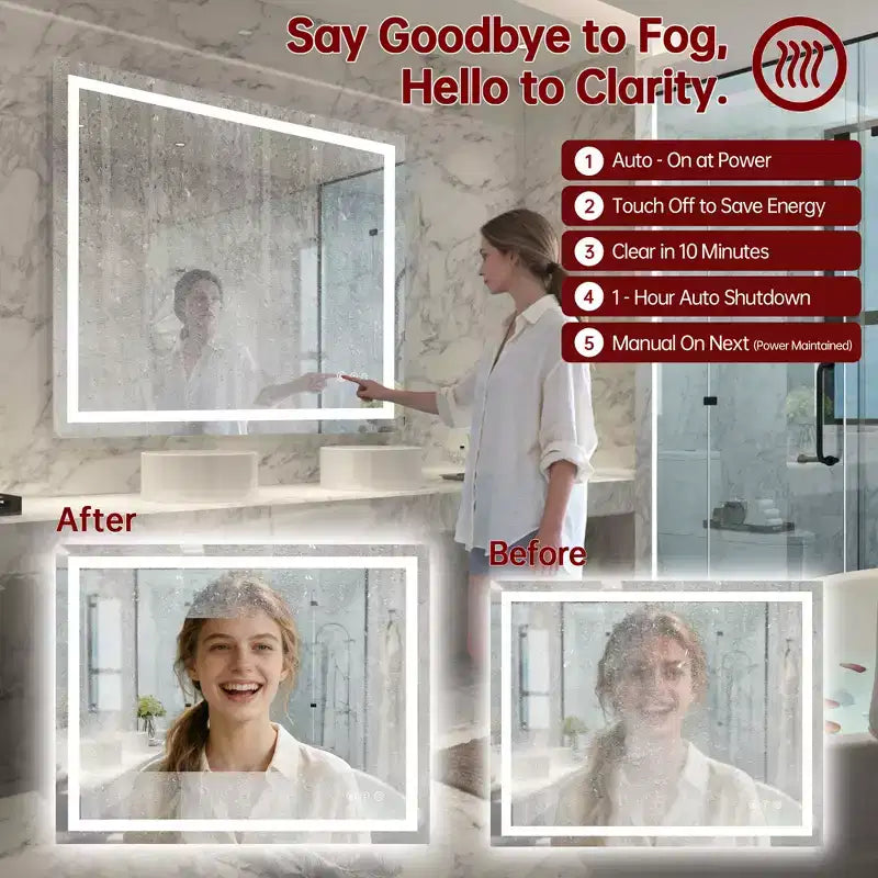 Miroir mural de salle de bain 40x32 avec 3 couleurs, miroir de courtoisie intelligent anti-buée en verre trempé homologué ETL
