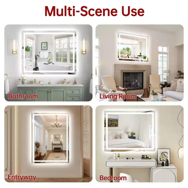 Miroir mural de salle de bain 40x32 avec 3 couleurs, miroir de courtoisie intelligent anti-buée en verre trempé homologué ETL