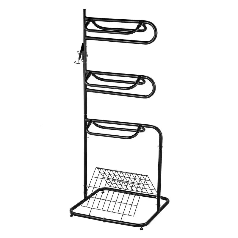 Présentoir porte-selles à 3 niveaux pivotant et amovible, organisateur de matériel d'équitation robuste, porte-couvertures de selle anglaise et western autoportant noir