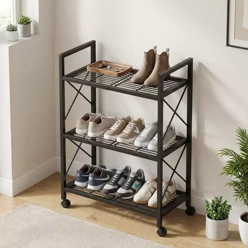 Étagère de rangement en métal à 3 niveaux avec roulettes, meuble de rangement mobile en maille métallique de 60 cm pour cuisine, salle de bain, entrée, noir