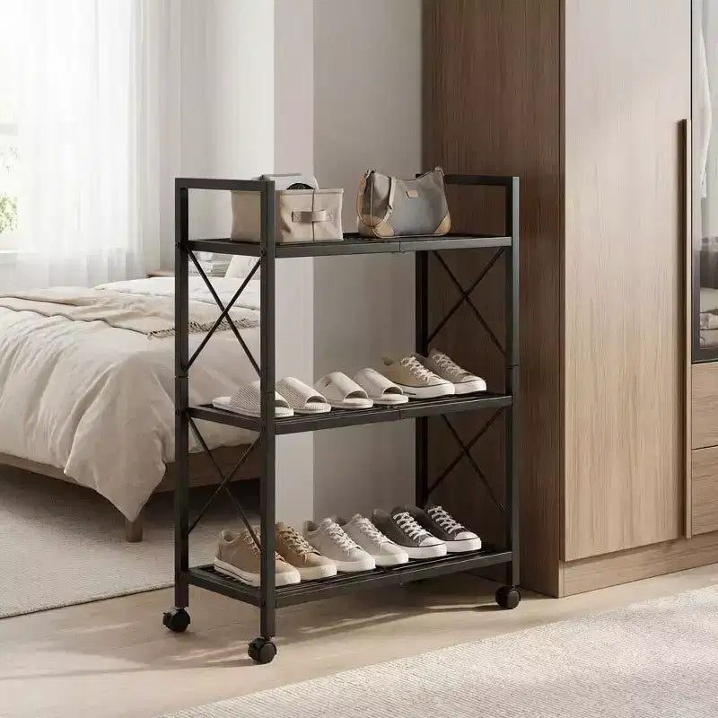 Étagère de rangement en métal à 3 niveaux avec roulettes, meuble de rangement mobile en maille métallique de 60 cm pour cuisine, salle de bain, entrée, noir