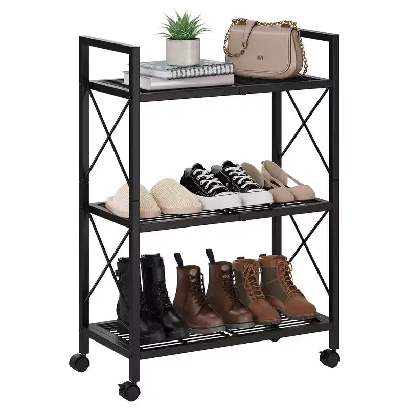 Étagère de rangement en métal à 3 niveaux avec roulettes, meuble de rangement mobile en maille métallique de 60 cm pour cuisine, salle de bain, entrée, noir