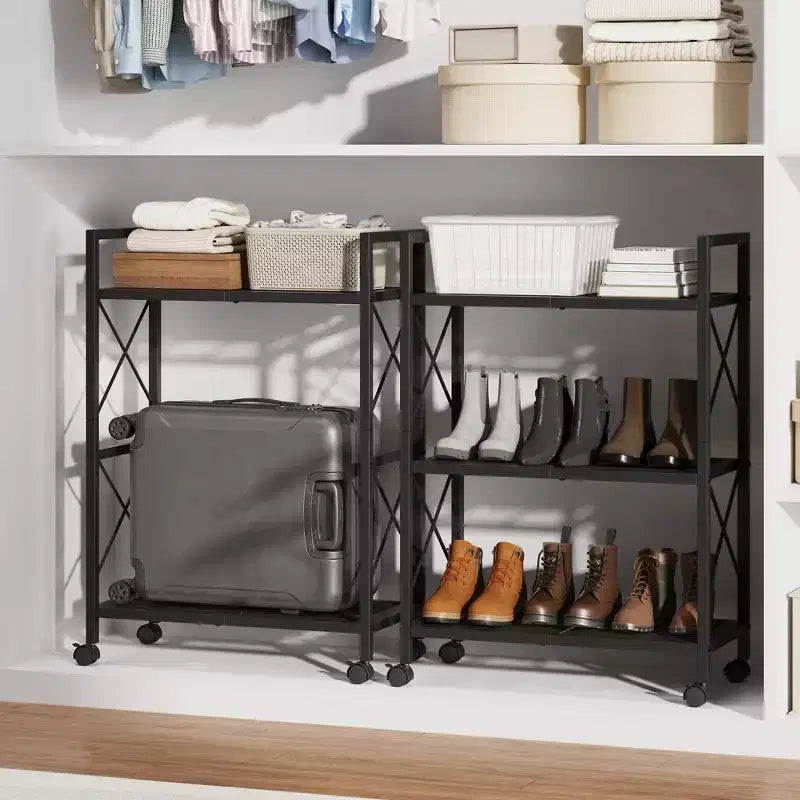Étagère de rangement en métal à 3 niveaux avec roulettes, meuble de rangement mobile en maille métallique de 60 cm pour cuisine, salle de bain, entrée, noir