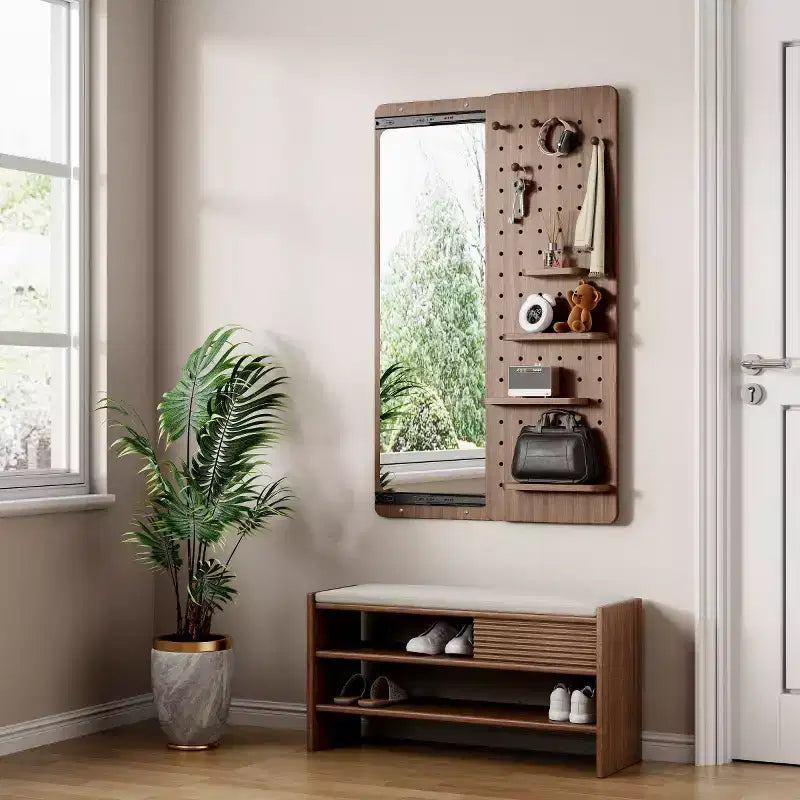 Miroir mural moderne pleine longueur avec étagère et crochets, miroir corporel multifonctionnel pour chambre, salon ou entrée