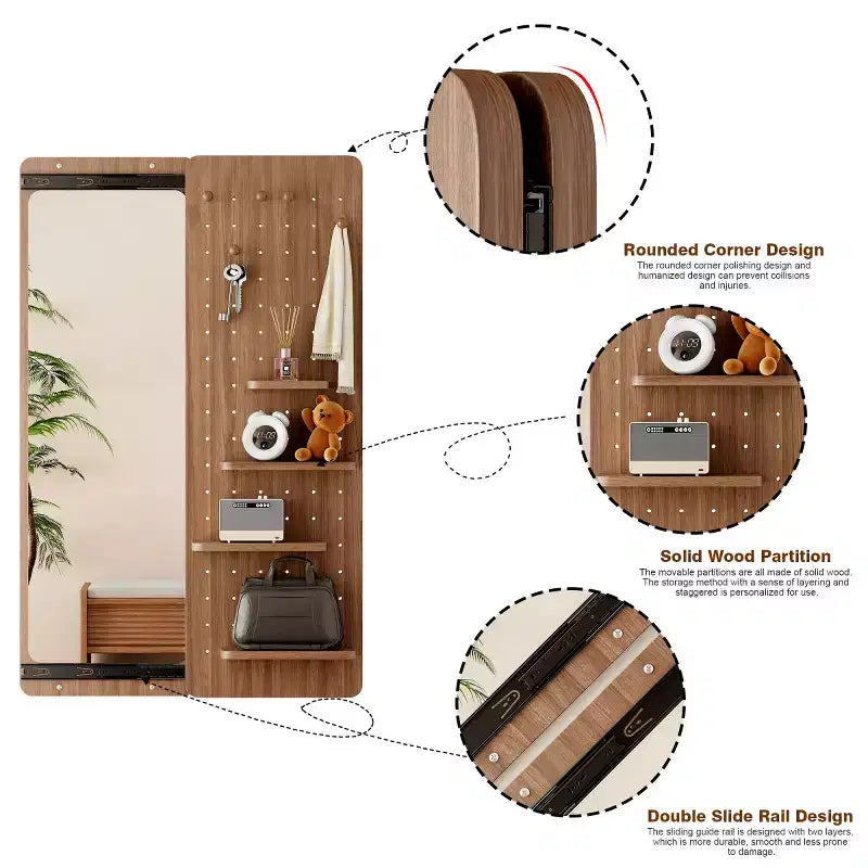 Miroir mural moderne pleine longueur avec étagère et crochets, miroir corporel multifonctionnel pour chambre, salon ou entrée