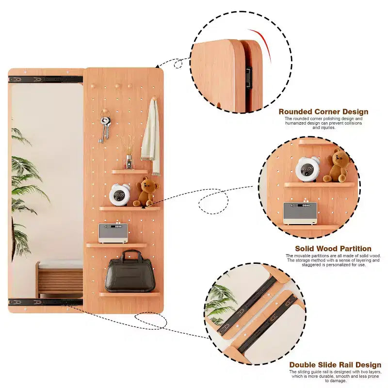 Miroir mural moderne pleine longueur avec étagère et crochets, miroir corporel multifonctionnel pour chambre, salon ou entrée