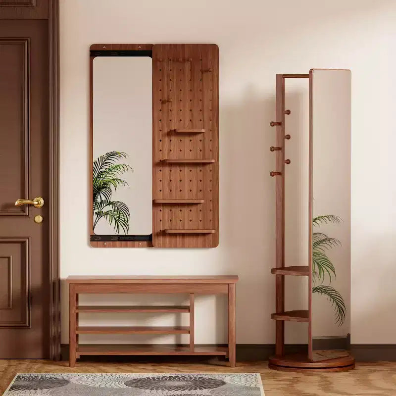 Miroir mural moderne pleine longueur avec étagère et crochets, miroir corporel multifonctionnel pour chambre, salon ou entrée