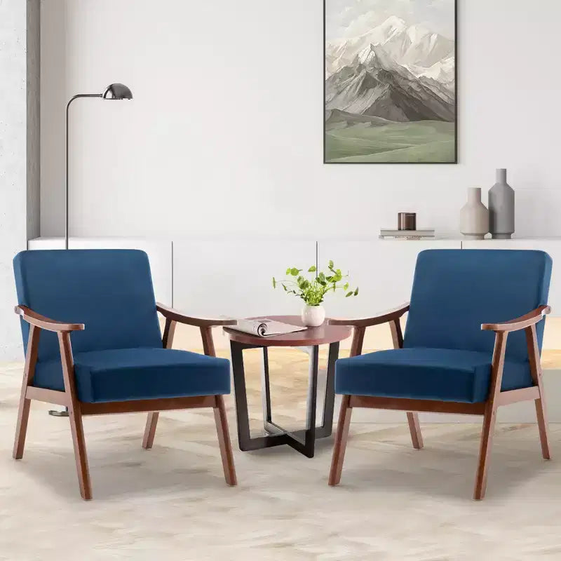 Fauteuil d'appoint en velours Mid-Century Modern avec cadre en bois massif, fauteuil lounge à oreilles pour salon