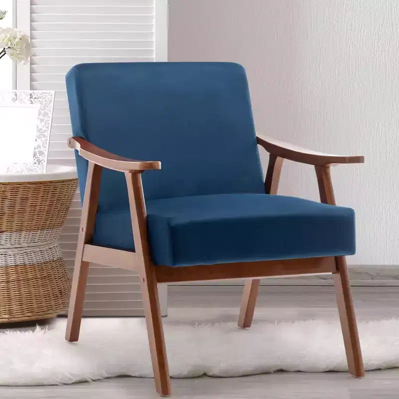 Fauteuil d'appoint en velours Mid-Century Modern avec cadre en bois massif, fauteuil lounge à oreilles pour salon