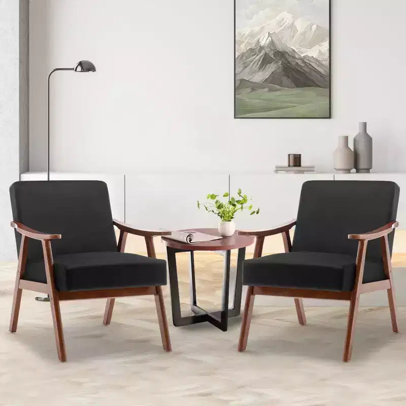 Fauteuil d'appoint en velours Mid-Century Modern avec cadre en bois massif, fauteuil lounge à oreilles pour salon