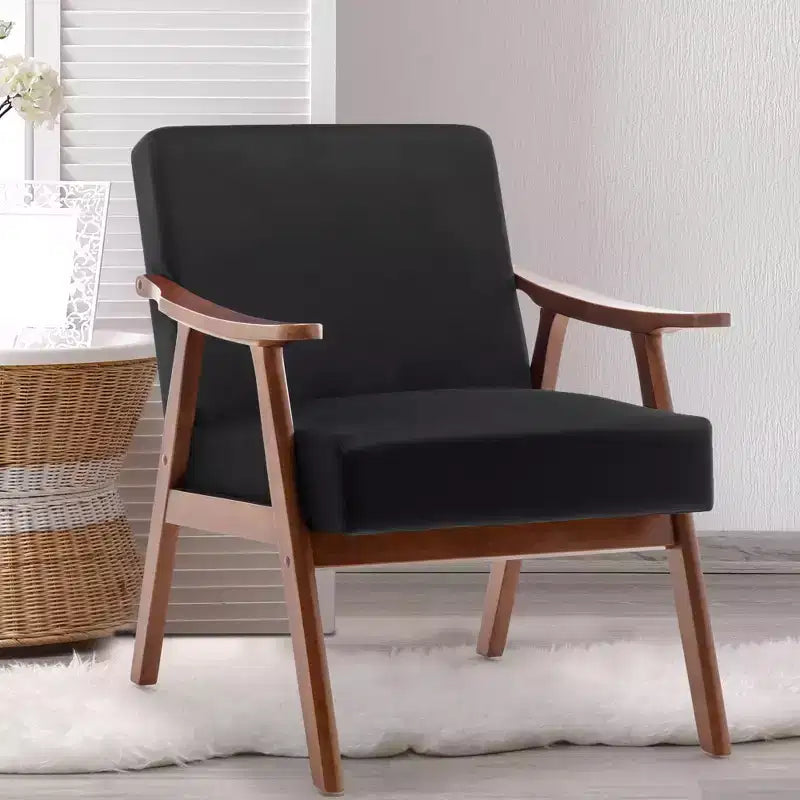 Fauteuil d'appoint en velours Mid-Century Modern avec cadre en bois massif, fauteuil lounge à oreilles pour salon