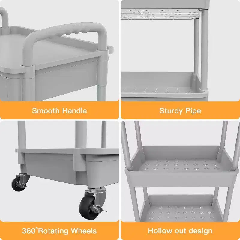 Chariot de rangement à roulettes 3 niveaux avec tiroir, Chariot de rangement en plastique avec roulettes, Roulettes verrouillables pour cuisine, salle de bain, bureau, chambre