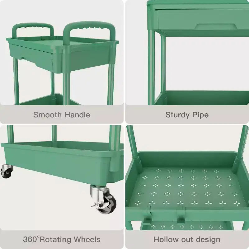 Chariot de rangement à roulettes 3 niveaux avec tiroir, Chariot de rangement en plastique avec roulettes, Roulettes verrouillables pour cuisine, salle de bain, bureau, chambre