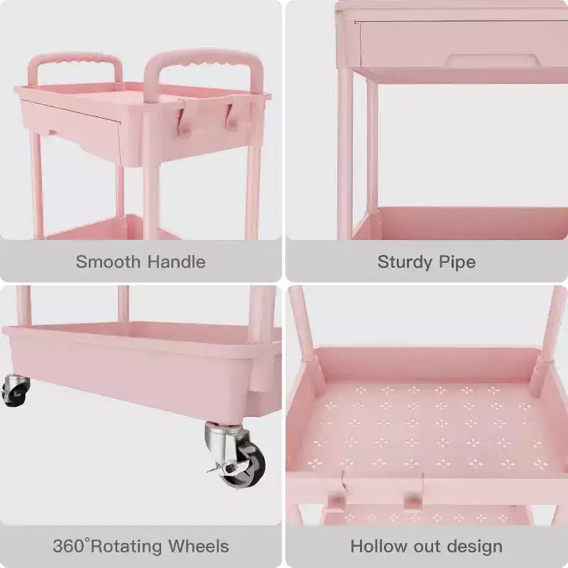 Chariot de rangement à roulettes 3 niveaux avec tiroir, Chariot de rangement en plastique avec roulettes, Roulettes verrouillables pour cuisine, salle de bain, bureau, chambre