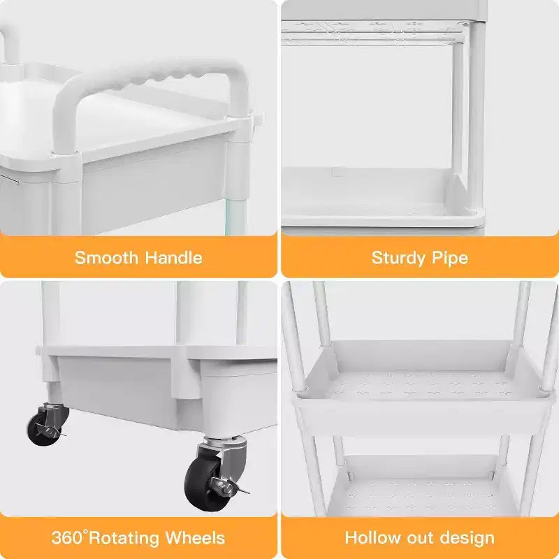 Chariot de rangement à roulettes 3 niveaux avec tiroir, Chariot de rangement en plastique avec roulettes, Roulettes verrouillables pour cuisine, salle de bain, bureau, chambre