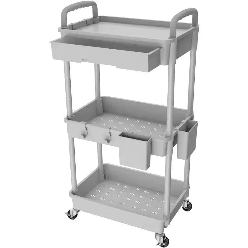 Chariot de rangement à roulettes 3 niveaux avec tiroir, Chariot de rangement en plastique avec roulettes, Roulettes verrouillables pour cuisine, salle de bain, bureau, chambre