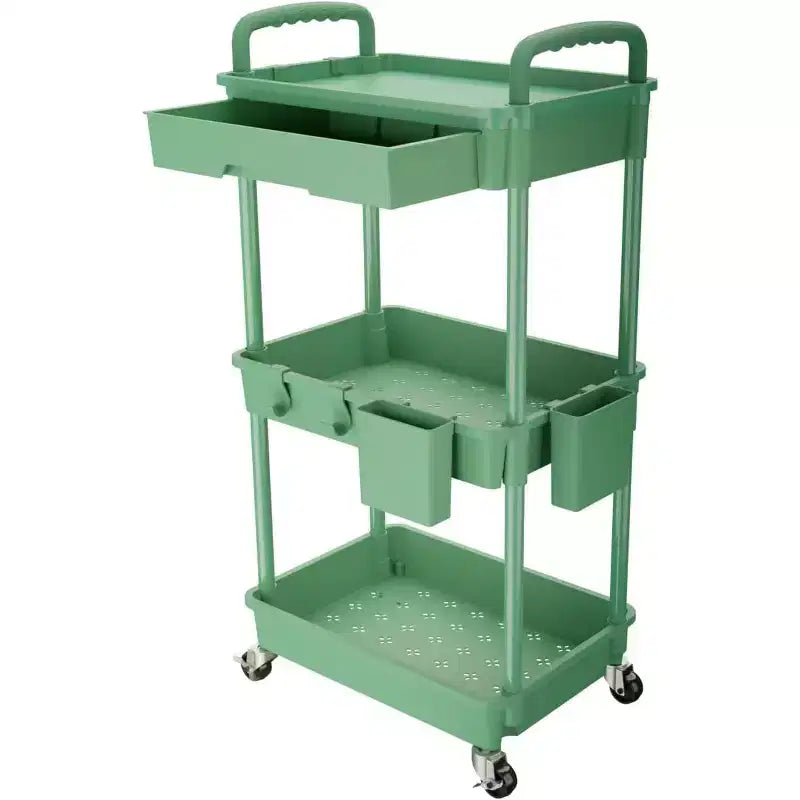 Chariot de rangement à roulettes 3 niveaux avec tiroir, Chariot de rangement en plastique avec roulettes, Roulettes verrouillables pour cuisine, salle de bain, bureau, chambre