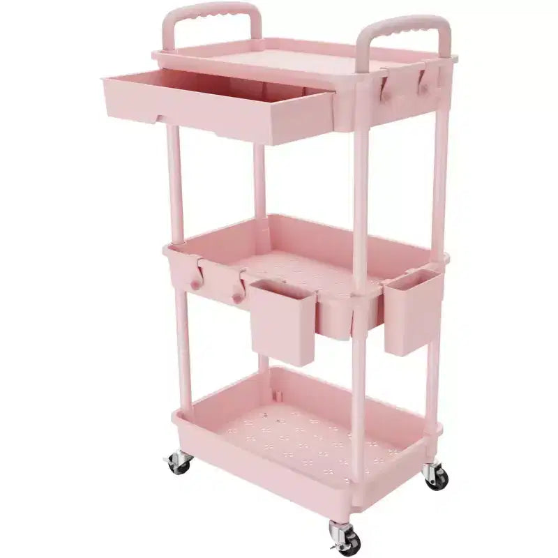 Chariot de rangement à roulettes 3 niveaux avec tiroir, Chariot de rangement en plastique avec roulettes, Roulettes verrouillables pour cuisine, salle de bain, bureau, chambre