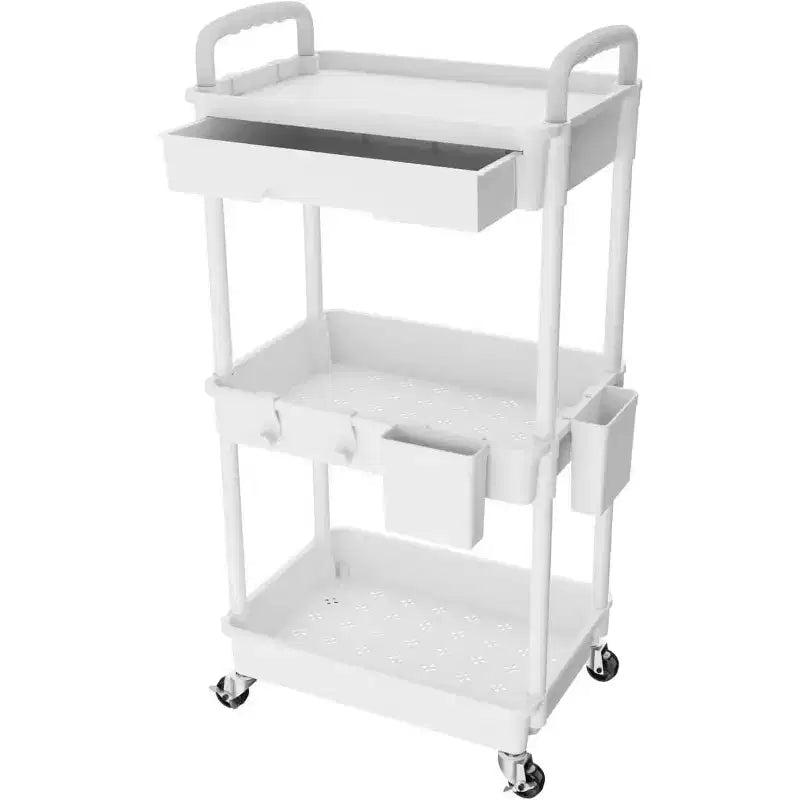 Chariot de rangement à roulettes 3 niveaux avec tiroir, Chariot de rangement en plastique avec roulettes, Roulettes verrouillables pour cuisine, salle de bain, bureau, chambre