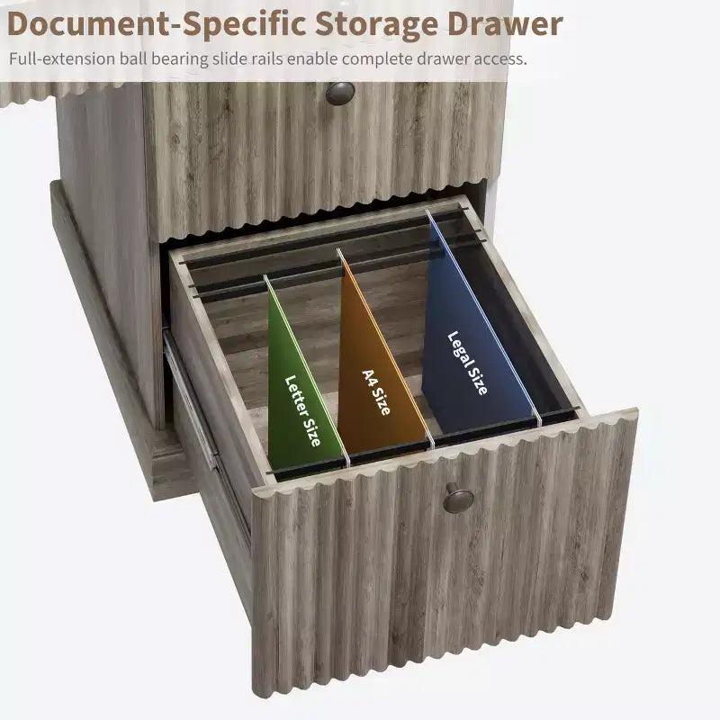 Bureau de direction moderne 54 pouces avec station de charge et tiroirs de classement, bureau d'ordinateur en bois cannelé avec rangement pour l'étude à domicile
