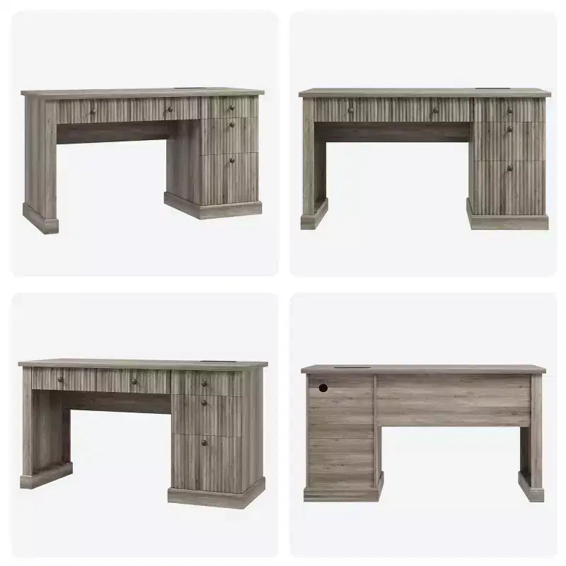 Bureau de direction moderne 54 pouces avec station de charge et tiroirs de classement, bureau d'ordinateur en bois cannelé avec rangement pour l'étude à domicile