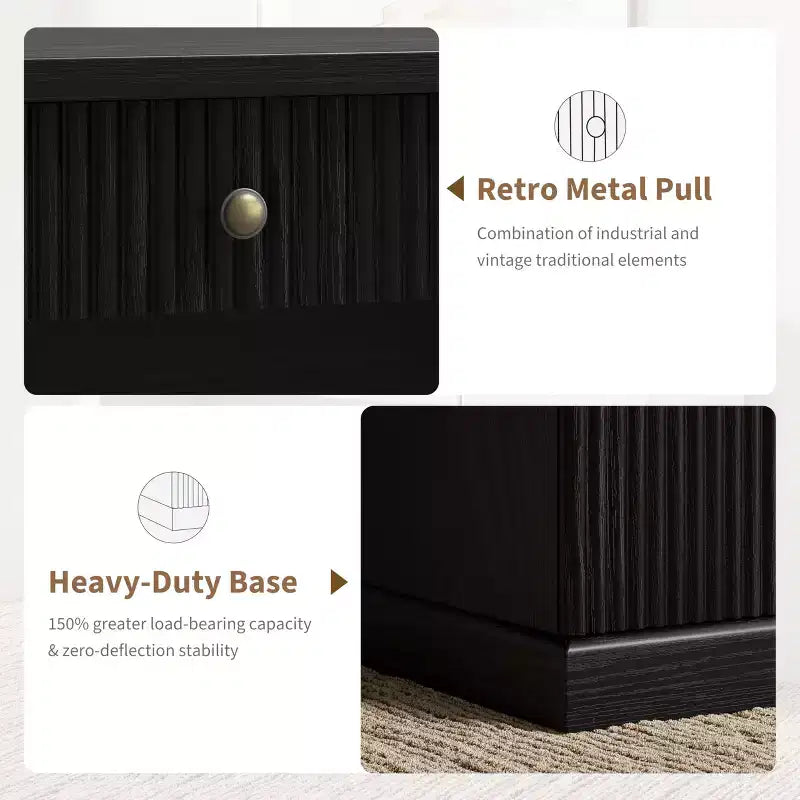 Bureau de direction moderne 54 pouces avec station de charge et tiroirs de classement, bureau d'ordinateur en bois cannelé avec rangement pour l'étude à domicile