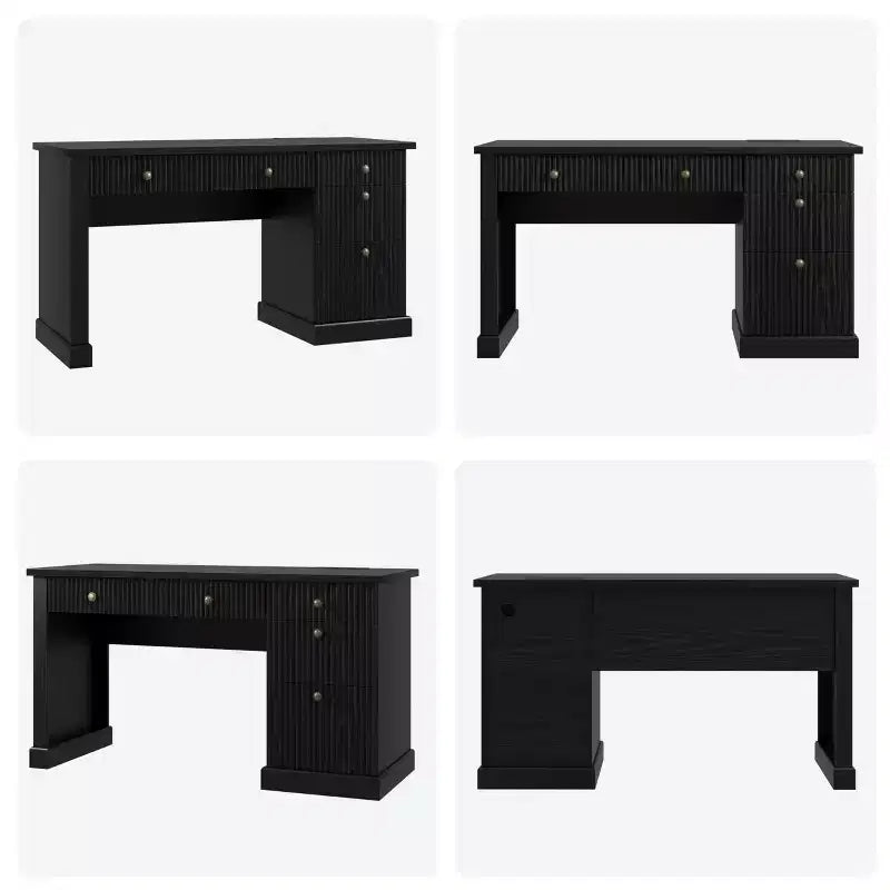 Bureau de direction moderne 54 pouces avec station de charge et tiroirs de classement, bureau d'ordinateur en bois cannelé avec rangement pour l'étude à domicile