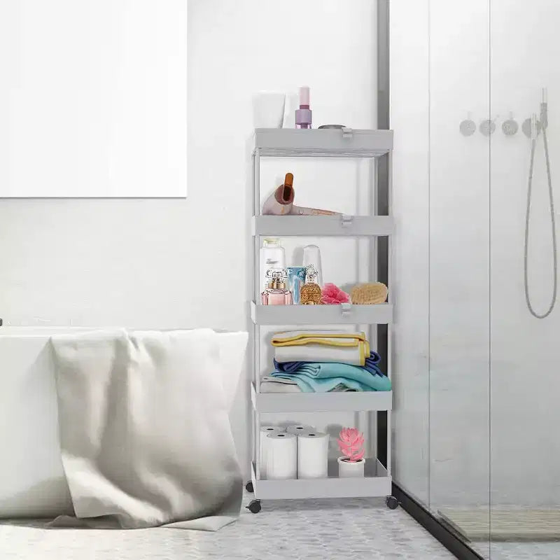 Chariot de rangement à 5 niveaux, desserte roulante, étagère de rangement mobile coulissante pour cuisine, salle de bain, buanderie et commode