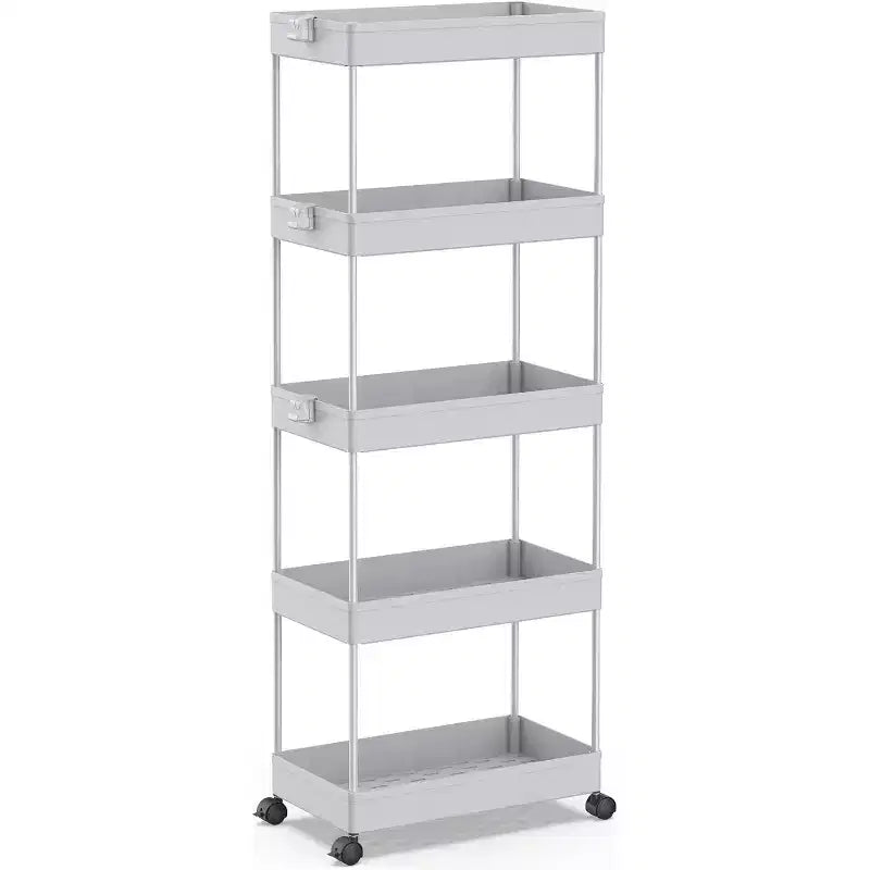 Chariot de rangement à 5 niveaux, desserte roulante, étagère de rangement mobile coulissante pour cuisine, salle de bain, buanderie et commode