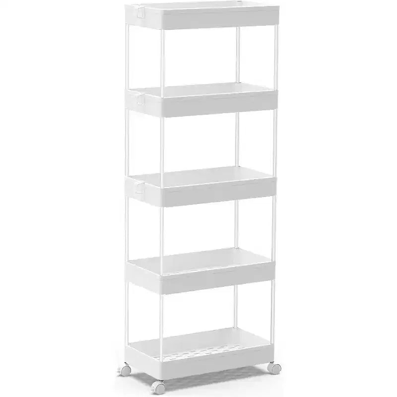 Chariot de rangement à 5 niveaux, desserte roulante, étagère de rangement mobile coulissante pour cuisine, salle de bain, buanderie et commode