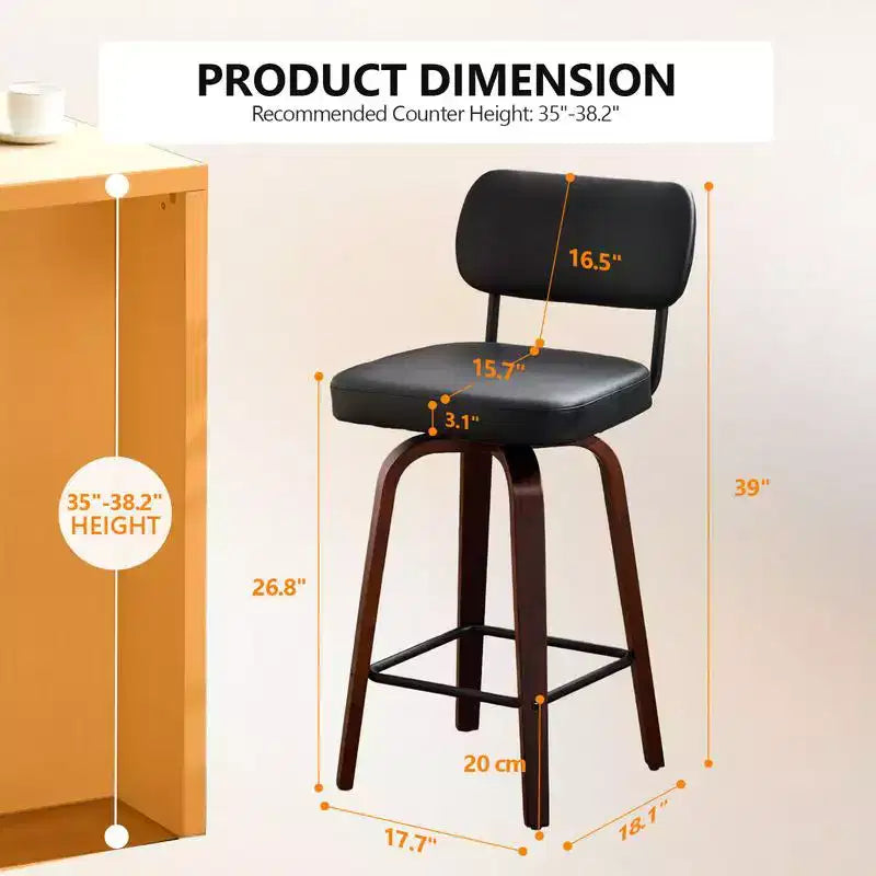 Tabourets de bar à hauteur de comptoir pivotants à 360°, ensemble de 2