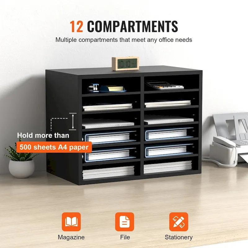 Organisateurs de documents de bureau à 12 compartiments avec étagères réglables et amovibles – Un ajout parfait à tout espace