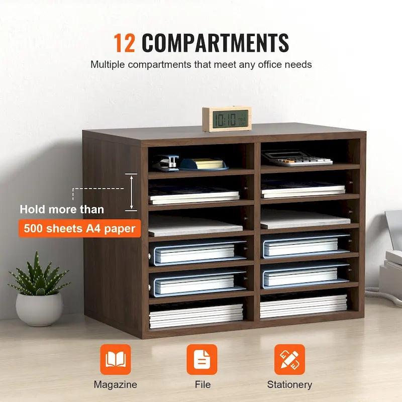 Organisateurs de documents de bureau à 12 compartiments avec étagères réglables et amovibles – Un ajout parfait à tout espace