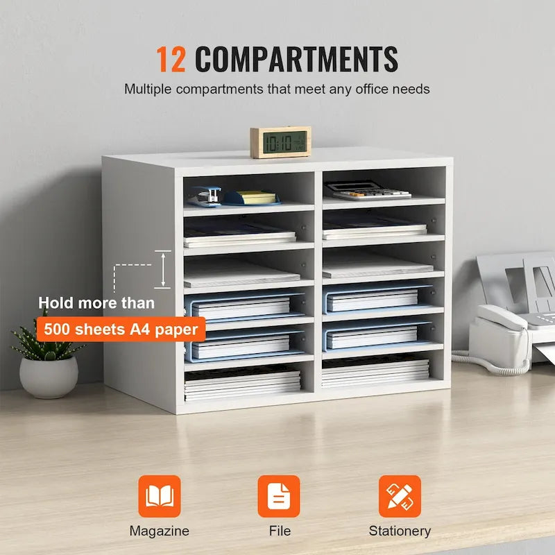 Organisateurs de documents de bureau à 12 compartiments avec étagères réglables et amovibles – Un ajout parfait à tout espace