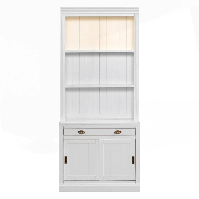 Étagère haute moderne avec éclairage LED et options de rangement polyvalentes
