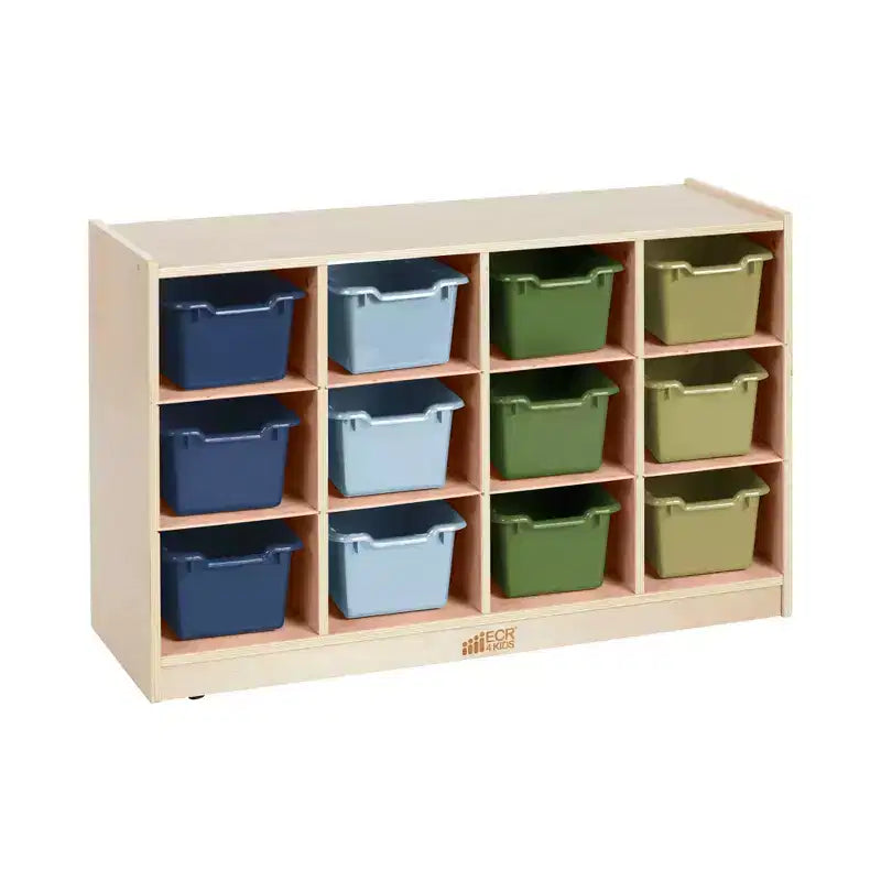 Meuble de rangement à roulettes Cubby avec 15 bacs à ouverture frontale, 3x4, Meuble pour enfants