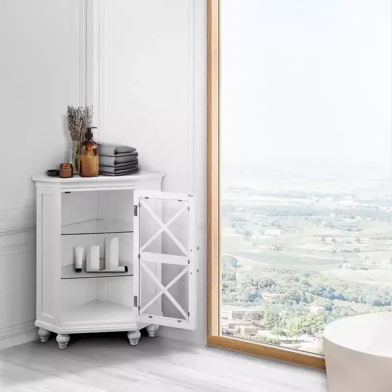 Teamson Home Blue Ridge Freestanding Wooden Corner Floor Cabinet