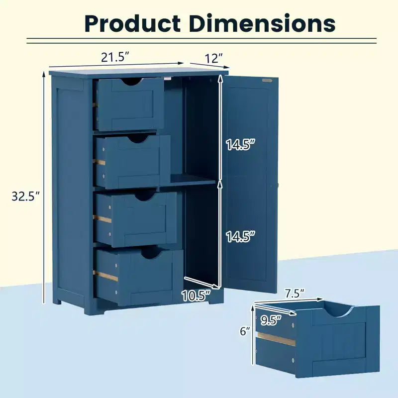 Meuble de salle de bain Costway en bois à 4 tiroirs, armoire de rangement au sol, 2 étagères, autoportant, blanc/marron/gris/noir