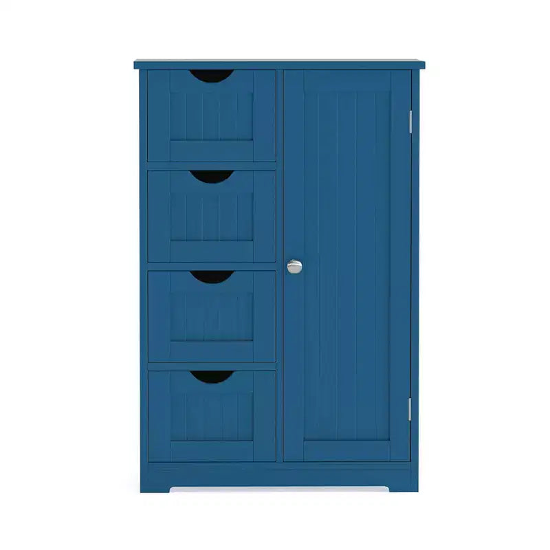 Meuble de salle de bain Costway en bois à 4 tiroirs, armoire de rangement au sol, 2 étagères, autoportant, blanc/marron/gris/noir