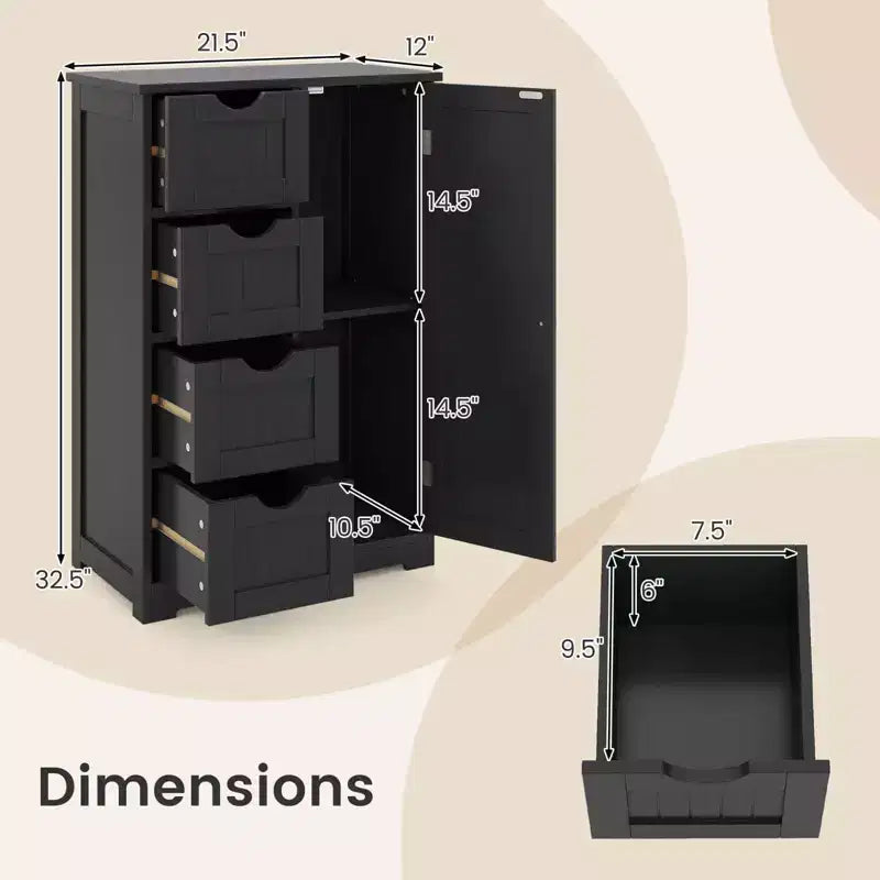 Meuble de salle de bain Costway en bois à 4 tiroirs, armoire de rangement au sol, 2 étagères, autoportant, blanc/marron/gris/noir