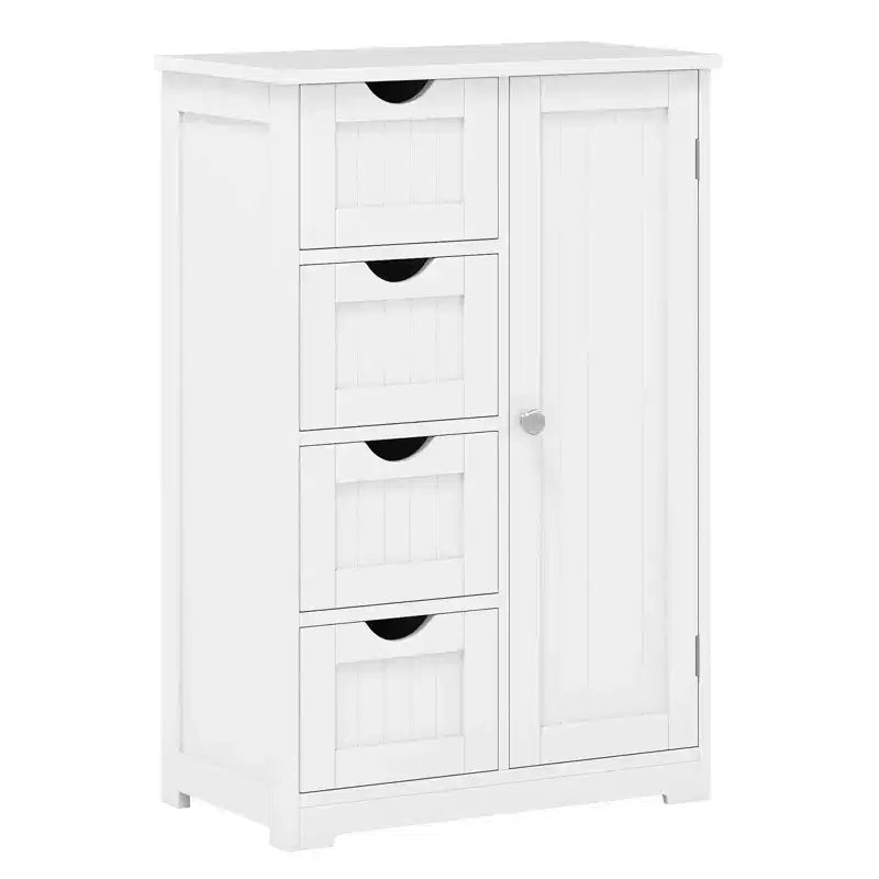 Meuble de salle de bain Costway en bois à 4 tiroirs, armoire de rangement au sol, 2 étagères, autoportant, blanc/marron/gris/noir