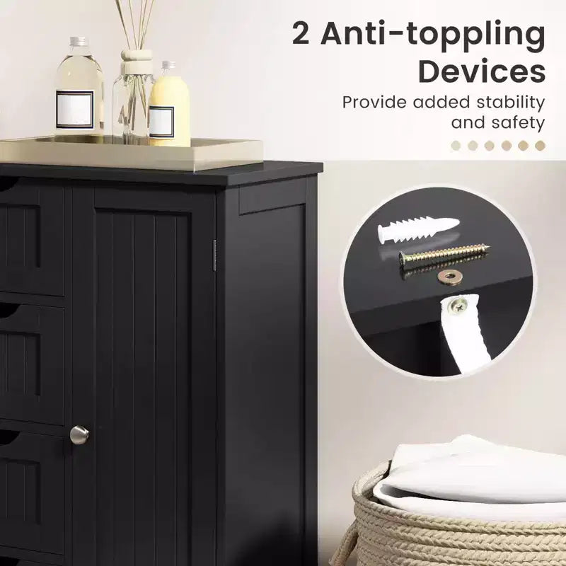 Meuble de salle de bain Costway en bois à 4 tiroirs, armoire de rangement au sol, 2 étagères, autoportant, blanc/marron/gris/noir