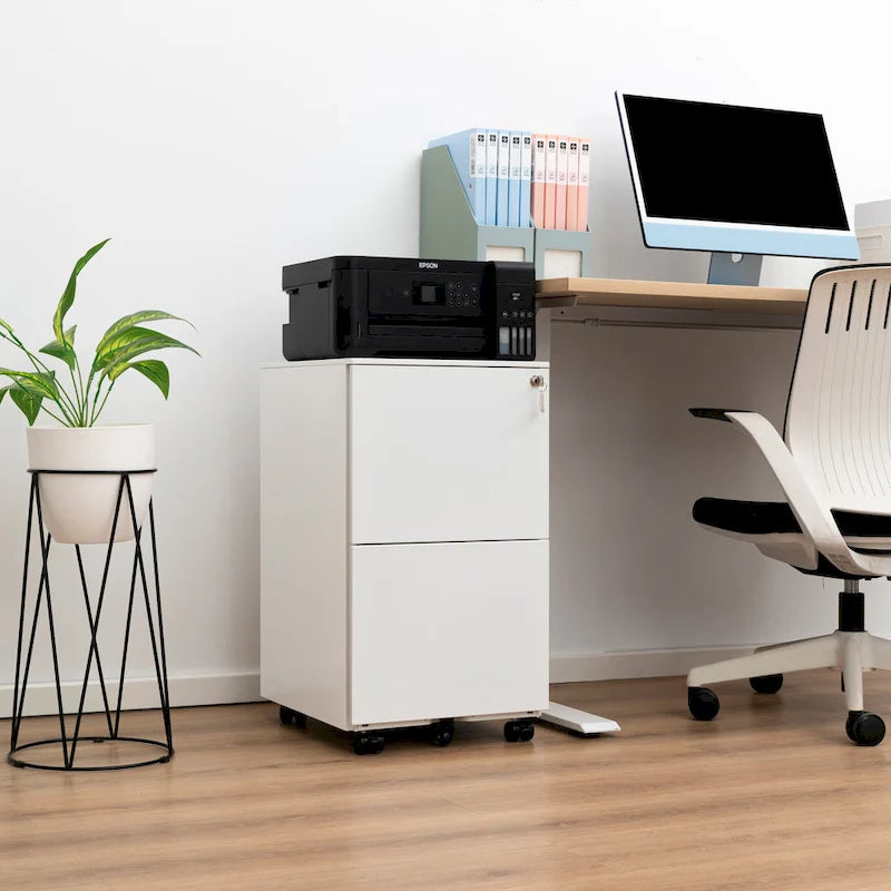 Classeur de bureau roulant à 2 tiroirs avec serrure, avec roues anti-basculement