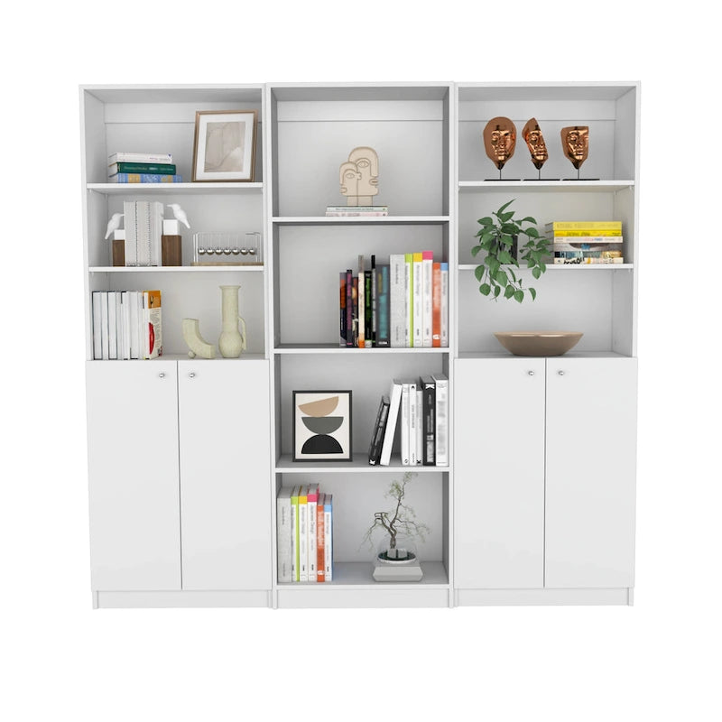 Ensemble de 3 bibliothèques Kenyon, 74 po de large, double armoire à 4 étagères