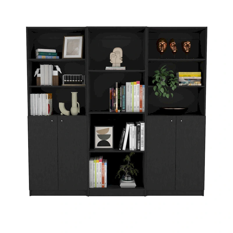 Ensemble de 3 bibliothèques Kenyon, 74 po de large, double armoire à 4 étagères