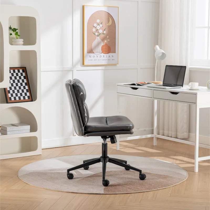 Chaise de bureau pivotante Roundhill Bizerte avec siège large et dossier croisé, chaise de vanité