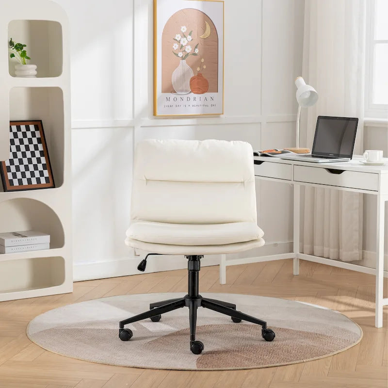 Chaise de bureau pivotante Roundhill Bizerte avec siège large et dossier croisé, chaise de vanité